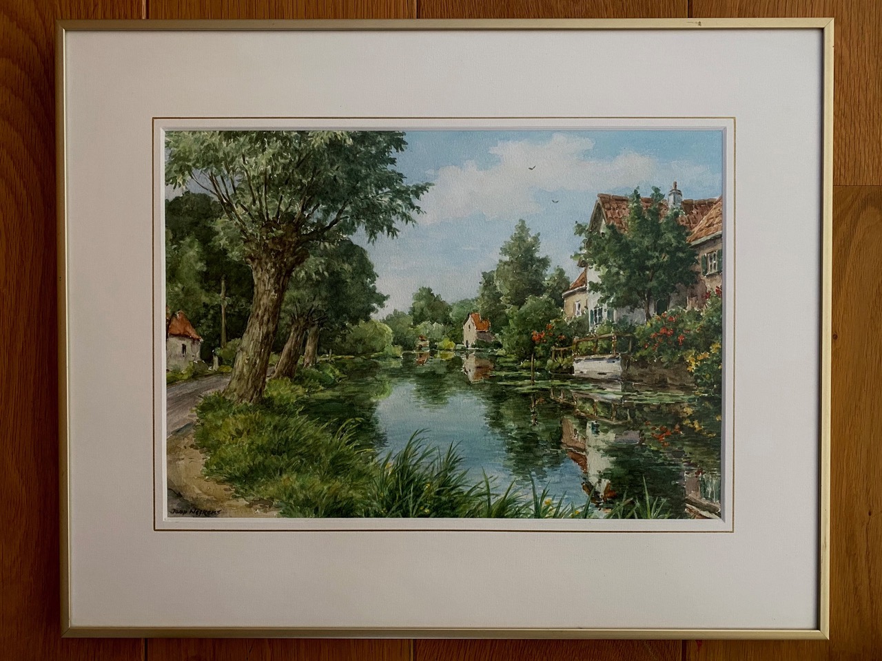 GEZICHT OP VLIST, aquarel van de grote meester Jaap Nefkens, in goudkleurige metalen lijst 60-er jaren: €520,- 