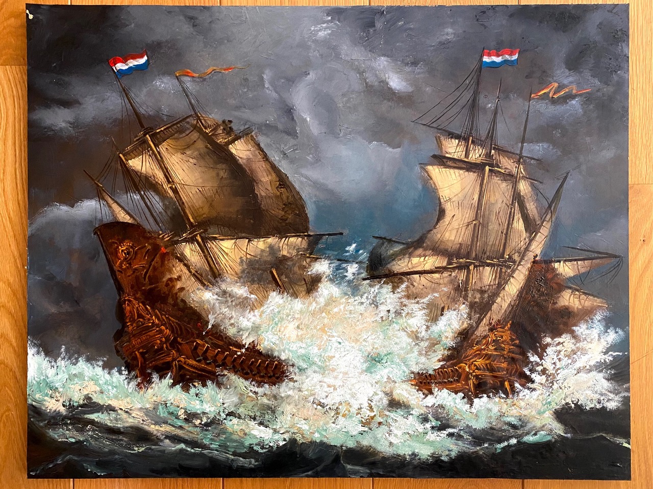 SCHIPBREUK, linnen op paneel gelijmd, zonder lijst, 2020, 73x58: €340,-  