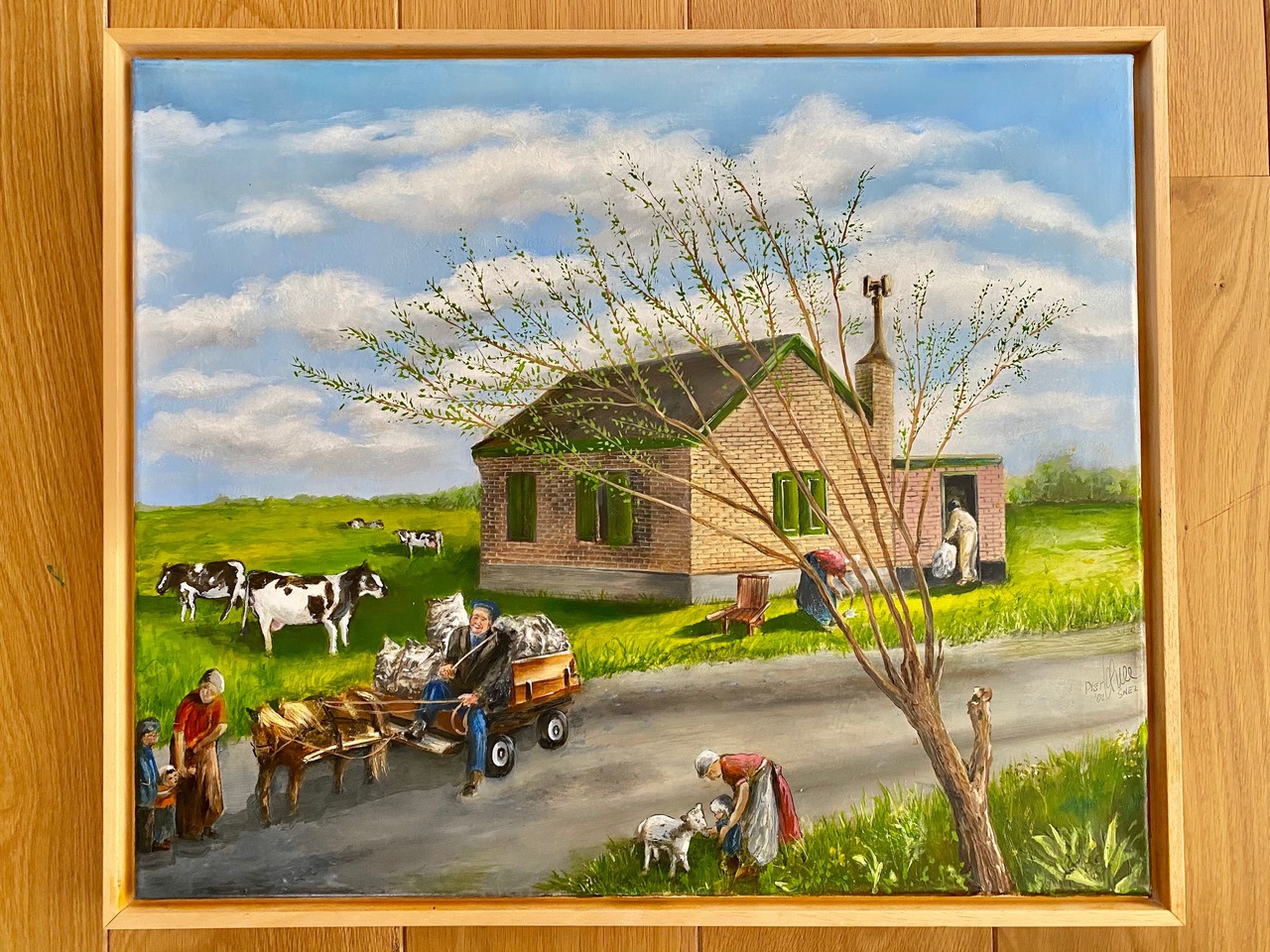 KLEIN LOONWERKERSHUISJE, in Ot&Sien-stijl, olieverf op doek, 2008, in houten baklijst, 63x53: €545,- 